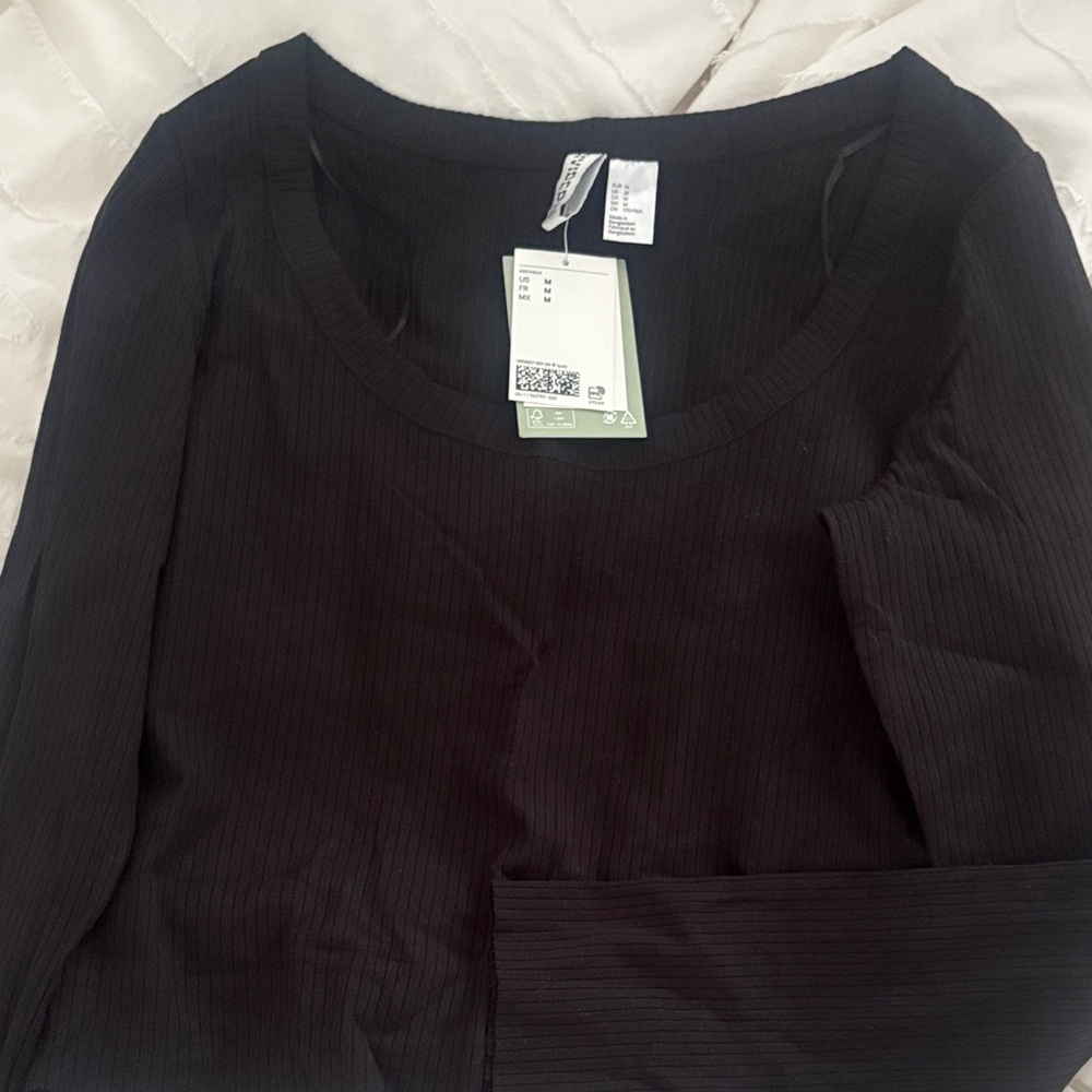 H&M Black Ribbed Long Sleeve Top